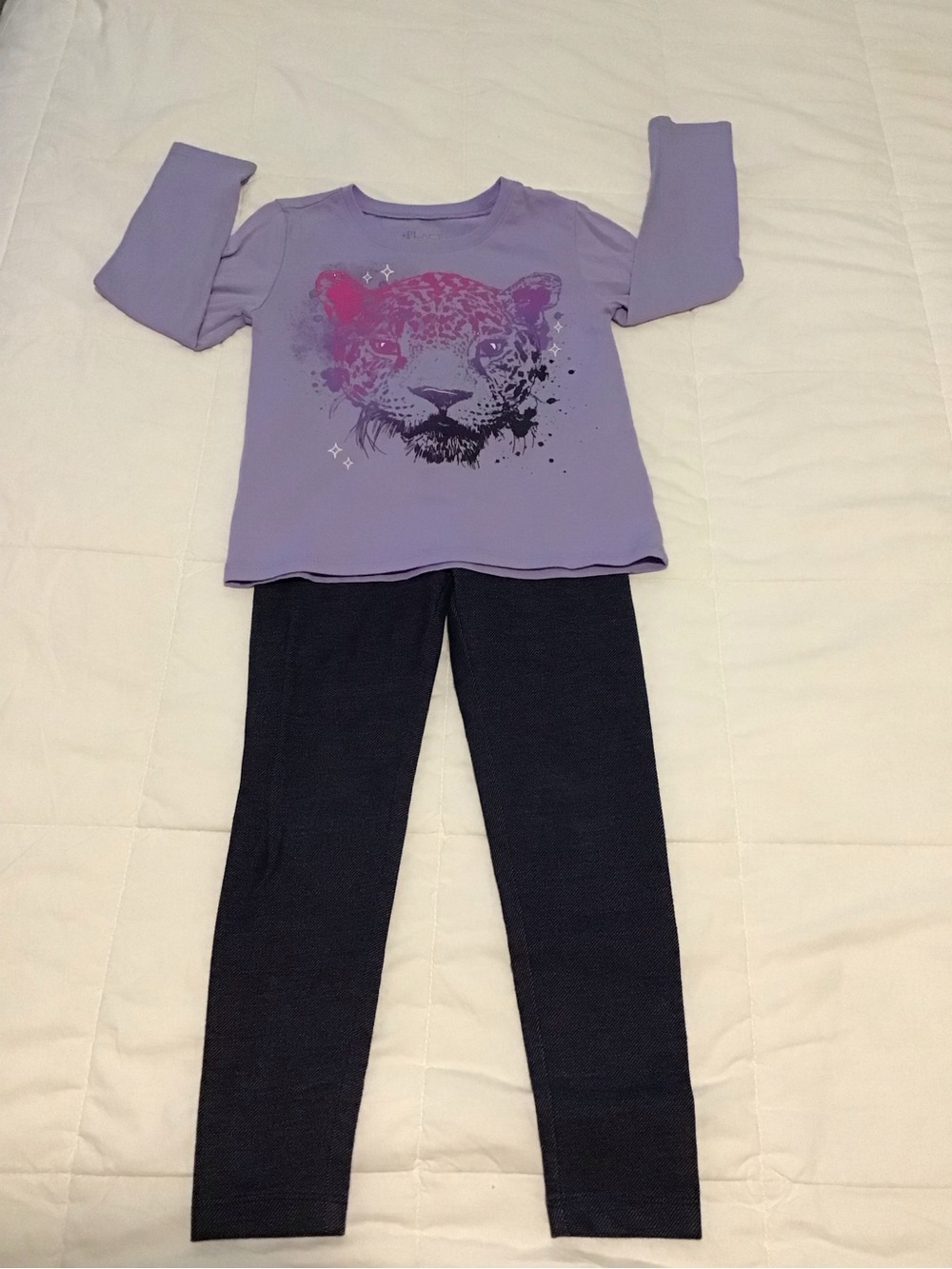 Girls Lavender Leopard Graphic Top & Black Leggings Set 4T